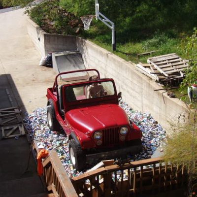 Crushing cans with the jeep